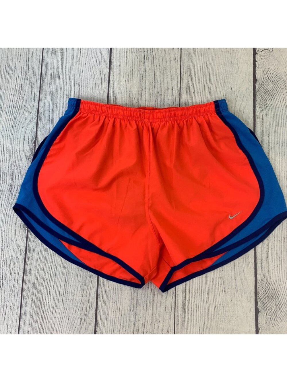 Nike Running Shorts sz L Orange Blue Inner Liner Inner Pocket Drifit Women's